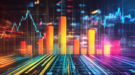 Fototapeta premium A bar graph comparing different business sectors, with vibrant colors and data labels shown in a digital format.
