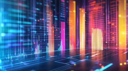 A bar graph comparing different business sectors, with vibrant colors and data labels shown in a digital format.