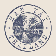 Hat Yai, Thailand Stamp City Postmark. Silhouette Postal Passport. Round Vector Icon. Vintage Postage Design.