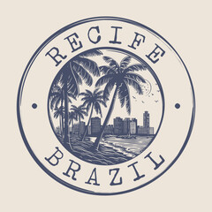 Recife, Brazil Stamp City Postmark. Silhouette Postal Passport. Round Vector Icon. Vintage Postage Design.