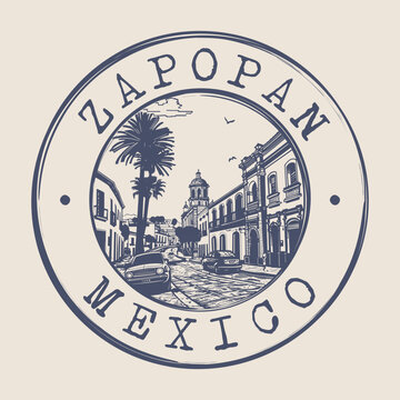 Zapopan, Mexico Stamp City Postmark. Silhouette Postal Passport. Round Vector Icon. Vintage Postage Design.