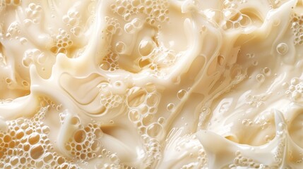 Fototapeta premium Close-up of creamy liquid with soft bubbles, creating an abstract and soothing texture perfect for food or beverage themes.
