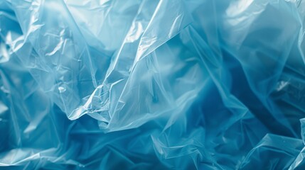 Obraz premium Close-up of crumpled blue plastic material, showcasing texture and transparency, ideal for design and environmental themes.