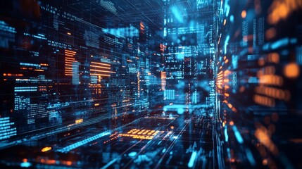 Obraz premium Futuristic Data Flow with Bright Orange and Blue Lights