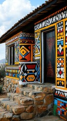 Obraz premium Intricate patterns of hand-painted Ndebele house in South Africa