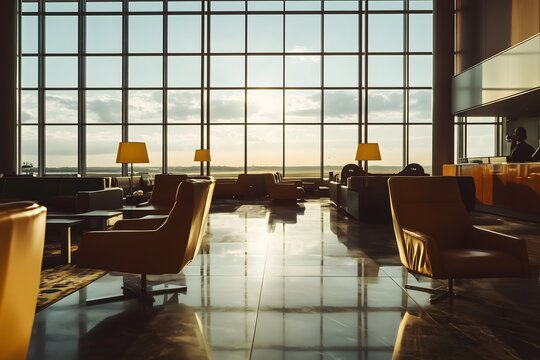 Luxurious Airport Lounge with Plush Seating and Elegant Decor for a Premium Travel Experience