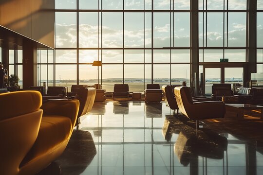Luxurious Airport Lounge with Plush Seating and Elegant Decor for a Premium Travel Experience