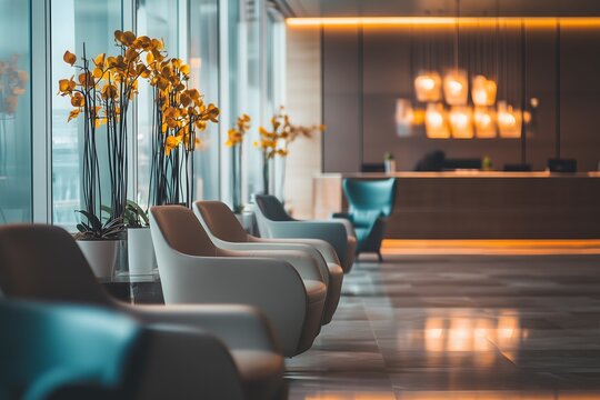 Luxurious Airport Lounge with Plush Seating and Elegant Decor for a Premium Travel Experience