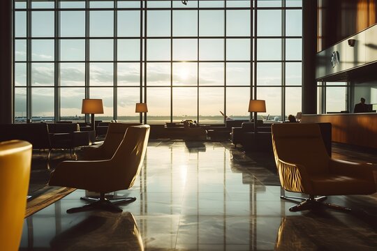 Luxurious Airport Lounge with Plush Seating and Elegant Decor for a Premium Travel Experience