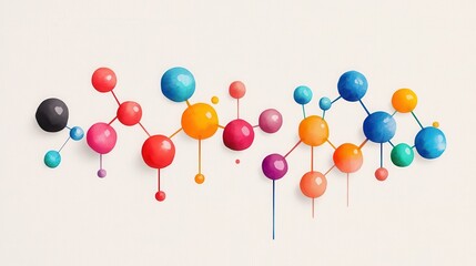 Colorful abstract design of interconnected spheres and droplets on a light background, perfect for science and creativity themes.