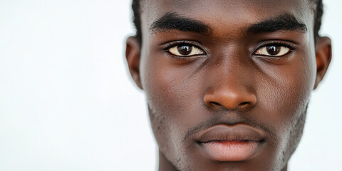 Minimalist Mugshot: A focused individual's close-up portrait, neutral expression against a white background.