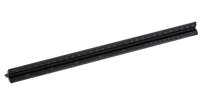 triangular ruler is tilted to reveal details