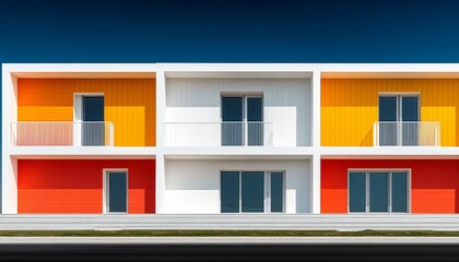 Colorful Modern Building with Balconies and Windows