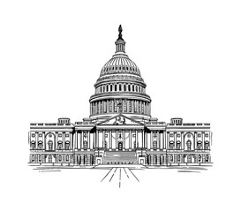 capitol building engraving black and white outline, good quality