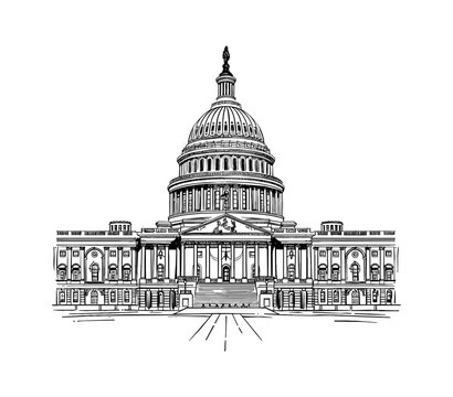 capitol building engraving black and white outline, good quality