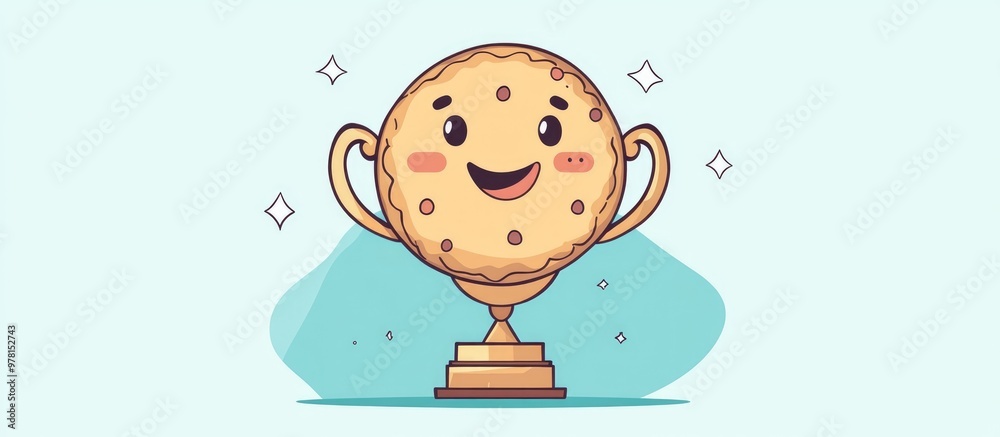 Wall mural Adorable cartoon cookie character inside a trophy depicted in a contemporary flat illustration style