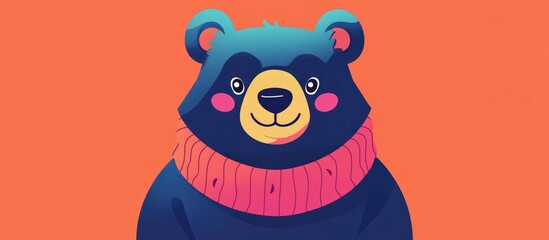 Fototapeta premium Cute flat cartoon bear in a vibrant color palette
