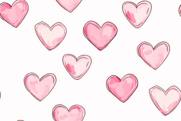 Cute love heart seamless pattern illustration. Cute romantic pink hearts background print.
