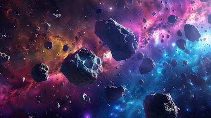 Vibrant Cosmic Landscape with Luminous Celestial Bodies and Swirling Nebulae