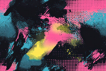 Glitch distorted grungy abstract forms . Cyber punk seamless pattern texture. Halftone dots.