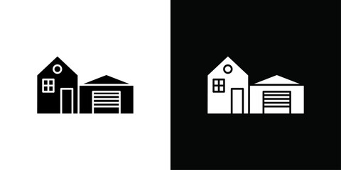 house with garage icon Vector flat thin line illustration