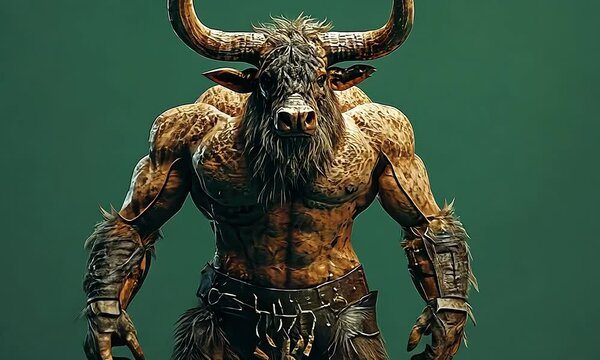 Powerful Minotaur Warrior in Battle Stance with ai generated.
