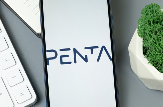 New York, USA - 30 August 2024: Penta Logo on Phone Screen, Company Icon on Display