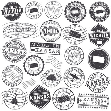 Wichita, Kansas Stamp. Vector Art Postal. Passport Travel Design. Travel and Business Set.	
