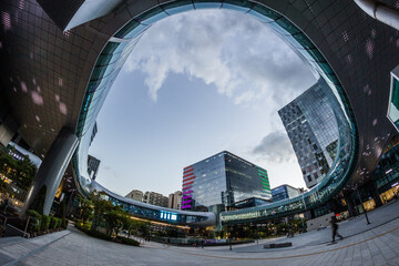 Pangyo, South Korea - Sep.14.2024: The night cityscape in Pan-Gyo