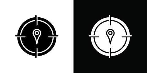 Crosshair location pin icon Vector flat thin line illustration