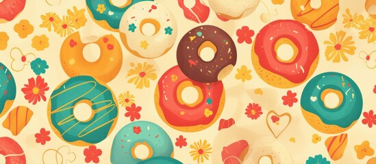 Vector illustration of a colorful donut background with stripes featuring a patchwork or quilt design pattern ideal for wallpaper
