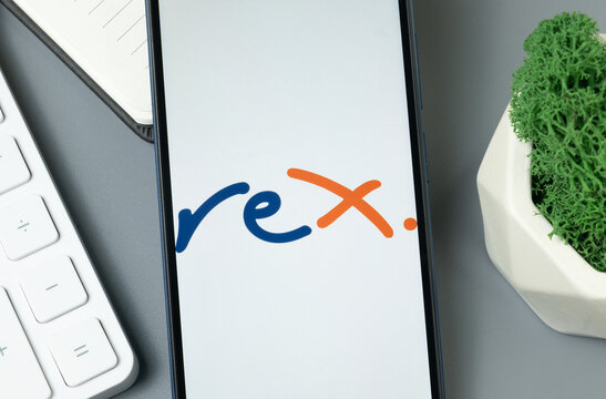 New York, USA - 30 August 2024: Rex Airlines Logo on Phone Screen, Company Icon on Display