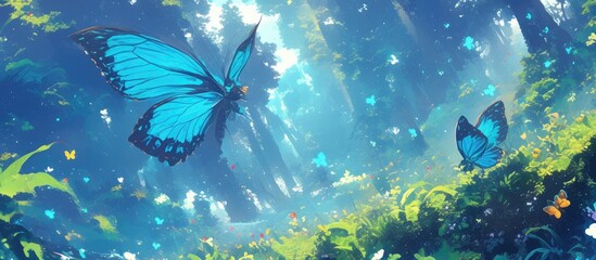 Illustration of butterflies engaging in a mating display in a natural setting