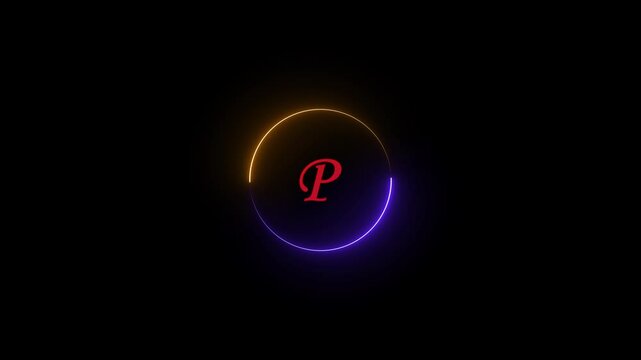 Glowing letter P sign icon animation. Alphabetical logo animation, Capital letter on black background.
