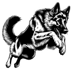 full-body Cute German Shepherd running, hand drawn sketch. Vector isolated on white background	