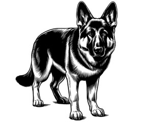 Fototapeta premium Cute German Shepherd in full-body, hand drawn sketch. Vector isolated on white background 