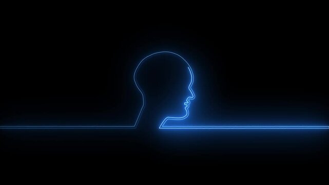 Glowing neon  human head icon animation 0n black Background.