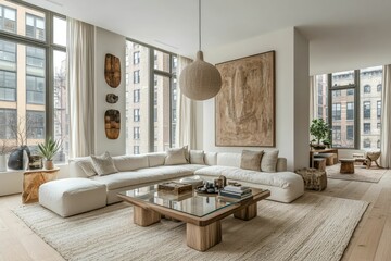 Modern living room with natural light and minimalist design.