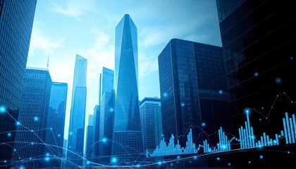 City skyscrapers and business chart.Financial wallpaper.