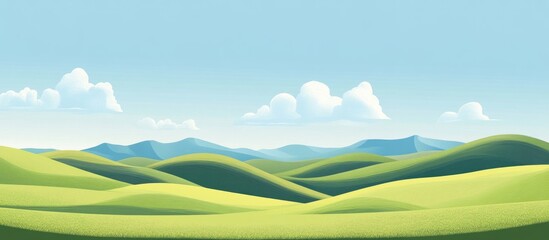 Fototapeta premium Scenic view of a vast landscape featuring rolling hills and a clear blue sky showcasing the beauty of nature and tranquility