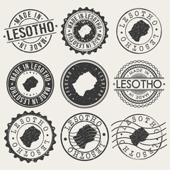 Lesotho Set of Stamps. Travel Stamp. Made In Product. Design Seals Old Style Insignia.	
