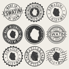 Eswatini Set of Stamps. Travel Stamp. Made In Product. Design Seals Old Style Insignia.	
