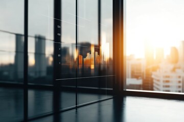 Elegant Minimalistic Infographic Set in a Modern Corporate Office: High-End Design with Glossy Surfaces and Natural Light