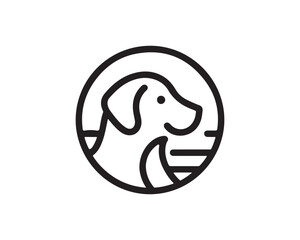 Minimalist outline dog logo design icon symbol vector illustration.