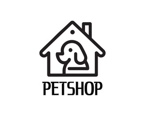 Dog logo design for pet shop with line art style vector illustration