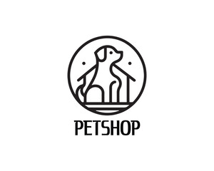 Dog logo design for pet shop with line art style vector illustration