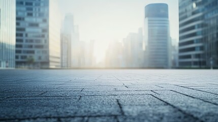 Empty Urban Street with Blurred Cityscape Background Featuring Prominent Ad Space Ideal for Car Advertisement. Sleek and Modern Design Perfect for Stock Imagery.

