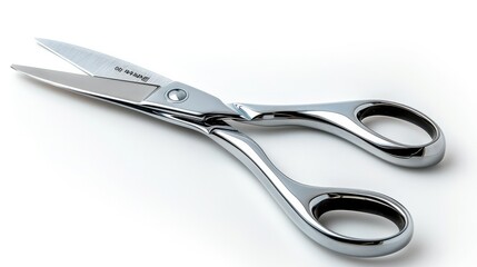Obraz premium Shiny silver scissors against a clean white background with a precise sharp metal blade and a smooth sleek design This office tool is perfect for various cutting and crafting tasks