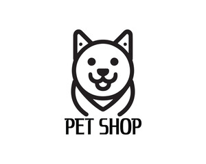 Dog logo design for pet shop with line art style vector illustration