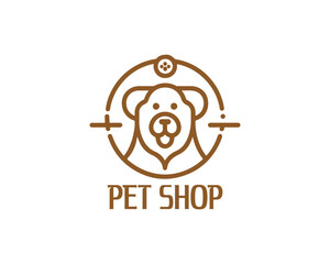Dog logo design for pet shop with line art style vector illustration